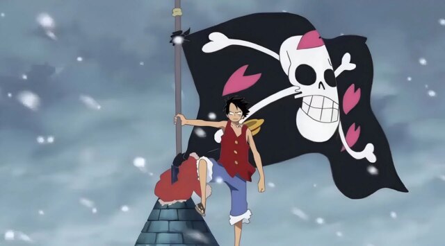 Como visto no anime, Luffy (imagem através da animação da Toei)