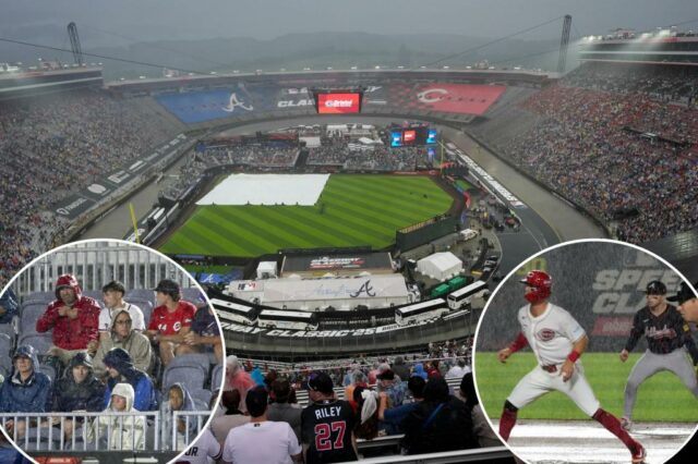 MLB Speedway Classic Braves-Reds Chatup suspenso devido a deixar a chuva

