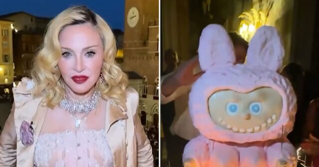Madonna atordoa em um visual espartilizado enquanto tocava no 67º aniversário na Itália 2