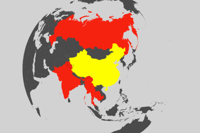 Mapa mostra a China cercada por conflitos

