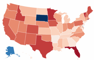 Mapa mostra os estados onde as falhas são cirurgentemente Mapa de visualização