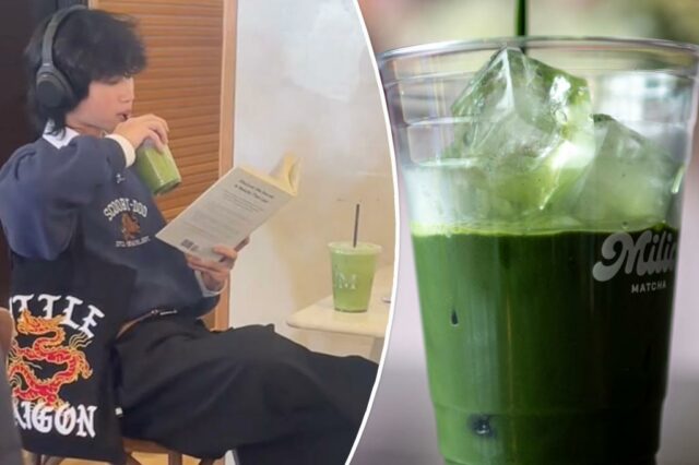 Matcha derramou no copo