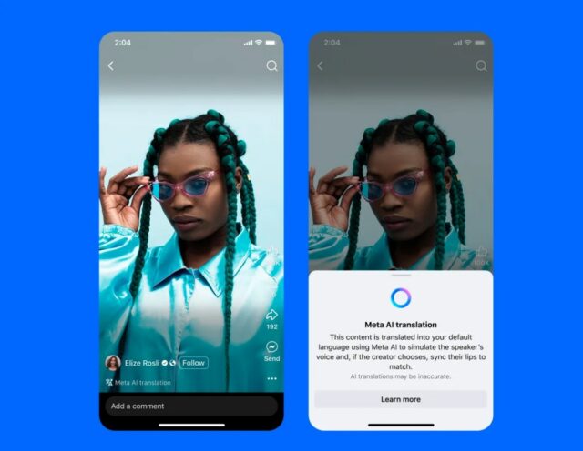 Um par de capturas de tela mostrando o novo recurso de tradução no Instagram