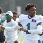O quarterback do Jets, Sos Gardner, deixou o treinamento conjunto de quarta -feira com Giants devido a lesão.