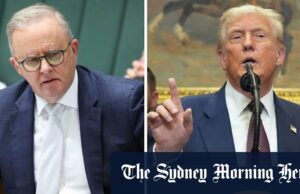 Nova guerra comercial pairam para as tarifas turbulentas de Trump se tornam O impasse de Aukus é um constrangimento para Anthony Albanese e Donald Trump.
