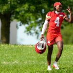 Kansas City Chiefs Rashee Rashee Rice no campo de treinamento.