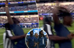 O Star Cowboys Ceddee Lamb é um grande sucesso de Springing Official durante a estadia na linha lateral O Star Cowboys Ceddee Lamb é um grande sucesso de Springing Official durante a estadia na linha lateral