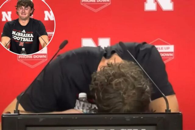 O apostador de Nebraska, Archie Wilson, reduziu a lágrimas durante uma conferência de imprensa

