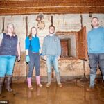 Shaun Tullier, 35, e a Sra. Caroline, 32, (Centrum) descobriram um bunker nazista da Segunda Guerra Mundial em sua casa em Guernsey