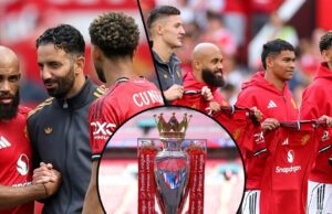 O emblemático herói cult da Premier League derruba um poderoso prognóstico de 2025/26 MAN UTD que “surpreenderá muitas pessoas” Brian Mbumo e Matheus Kuna interagem com Ruben Amonim durante a partida amigável da pré -temporada entre o Manchester United e a Fiorentina em Old Trafford em 2025 em Manchester, Inglaterra.