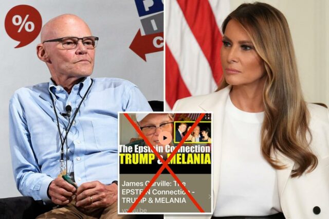 O especialista James Carville pede desculpas e retira vídeos sugerindo "Epstein Connection" Melania Trump 


