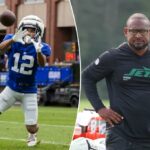 O estreante do Giants em uma luta altamente competitiva com o pai dos jatos de treinadores na prática comum
