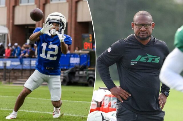 O estreante do Giants em uma luta altamente competitiva com o pai dos jatos de treinadores na prática comum

