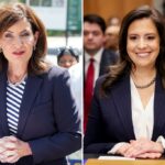 Kathy Hochul fala no pódio ao mudar o nome da estação ferroviária da 110th Street.