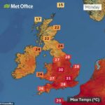 Um mapa meteorológico revelou os lugares que atingirão o calor de 30 ° C na segunda -feira, quando o Reino Unido se bate no quarto calor do ano