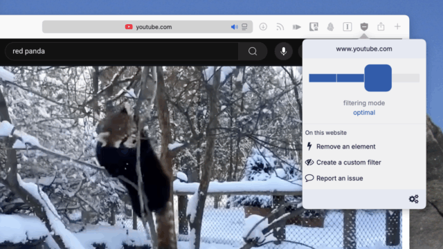 Uma captura de tela das configurações ublock -OpsProng, incluindo os níveis de Fitler, se isso diz respeito à página depois de alterar o Levesl acima mencionado e se o número de solicitações bloqueadas deve aparecer no ícone.