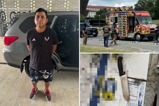 O migrante ilegal ameaçou se machucar com uma faca de açougueiro quando foi detido por oficiais em DC: gelo

