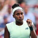 Coco Gauff (Fonte: Getty) na segunda rodada contra Danielle Collins no Banco Nacional de 2025 em Montreal