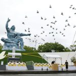 O prefeito Nagasaki emite um resfriamento do aviso do 80º aniversário do bombardeio atômico