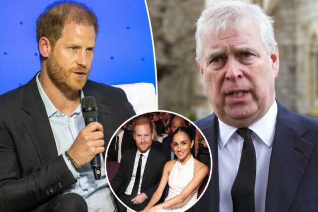 O príncipe Harry nega que eles entrem em uma briga sangrenta com o príncipe Andrew em conexão com comentários sobre Meghan Markle

