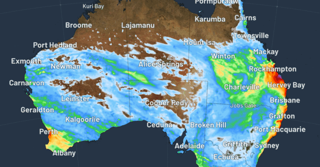 Um mapa de chuva do qual a Austrália deve ser afetado pela chuva entre quinta -feira, 7 de agosto e Marte, 12 de agosto.