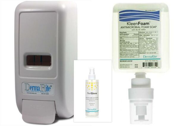 Rótulo de sabão Kleenfoam com espuma antimicrobiana com ingredientes e instruções para uso.