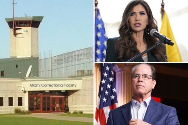 O secretário do DHS, Kristi Noem, apresentará planos para o novo espaço de detetive de migrantes em indiano: "The Speedway Slammer"  

