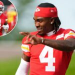 Kansas City chefes um grande receptor de Rashee Rice em um campo de treinamento.
