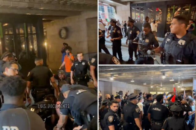Os manifestantes anti-israelics da máfia entram em conflito com a polícia depois de tentar invadir o Grand Central Terminal: Clayers

