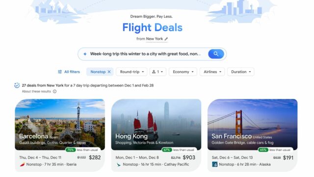 Um veneno que enfatiza os novos acordos de voo orientados a IA do Google Flight.