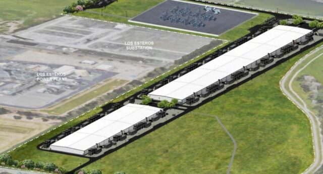 Microsoft Data Center na Alviso-Milpitas Road 1657 em North San Jose, Air View, conceito. (Microsoft, Jacobs)