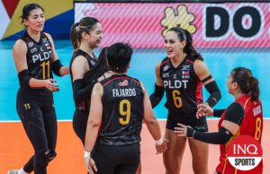 PVL em turnê: Savi Davison fortalece o PLDT para semi -finais Savi Davison e Pldt High -Speed Shooters durante o PVL nas quartas de final da turnê.