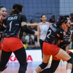 Cess Robles, Ara Galang e Chery Tiggo Crossovers comemoram depois de um ponto durante um PVL no jogo da turnê