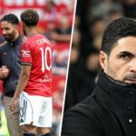 Brian Mbumo e Matheus Kuna interagem com Ruben Amonim durante a partida amigável da pré -temporada entre o Manchester United e a Fiorentina em Old Trafford em 2025 em Manchester, Inglaterra.