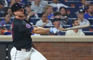 Pete Alonso Snap uma diminuição de 0Ferse Pete Alonso se encaixa em Homer solo na sétima rodada 4-3, 10 Rinów Metts com Giants em 1º de agosto de 2025.