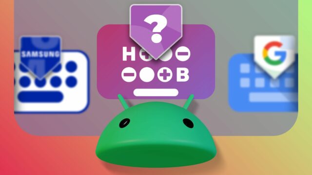 Uma pessoa que usa um smartphone com um teclado Android na tela e mostra gestos no progresso com uma trilha de furto azul e um prompt de entrada de fala.