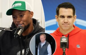 Saquon Barkley revela se a carne bovina com gigantes no clipe “duro” viral. Saquon Barkley revela se a carne bovina com gigantes no clipe "duro" viral.