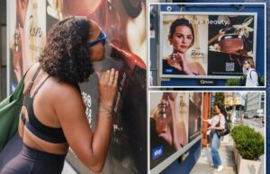 Selena Gomez faz os nova -iorquinos pararem e cheiram … outdoors Perfume perfumado Publicidade da mulher Selena gomez beleza rara.