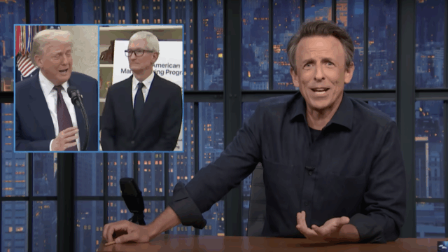 Seth Meyers responde à reunião tensa de Trumps com o CEO da Apple, Tim Cook

