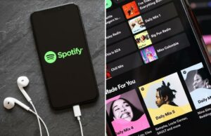 Spotify para aumentar o preço de assinatura premium em alguns mercados – uma onda de ações iPhone exibindo o logotipo do Spotify e os holofotes.