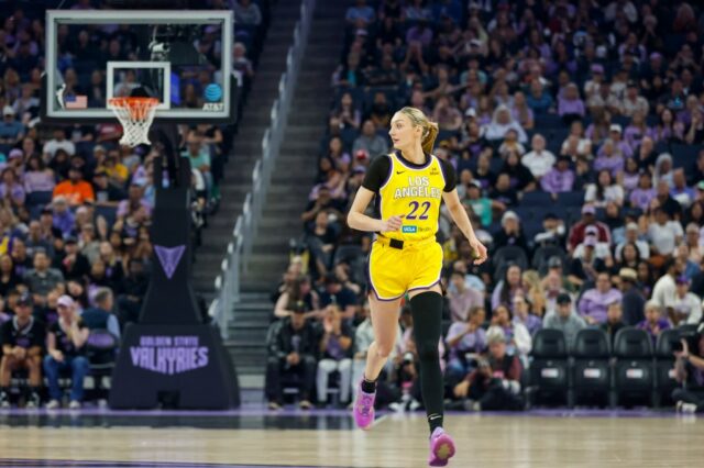 A Cameron Brink (22) de Los Angeles Sparks Sparks durante um jogo contra as Valquírias das Valquírias do Golden State no segundo trimestre no Chase Center em San Francisco, Califórnia, no sábado, 9 de agosto de 2025, libertou sua equipe (Shae Hammond/Bay Aea News Group).