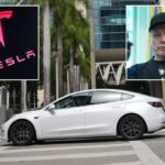 Tesla branca no tribunal.