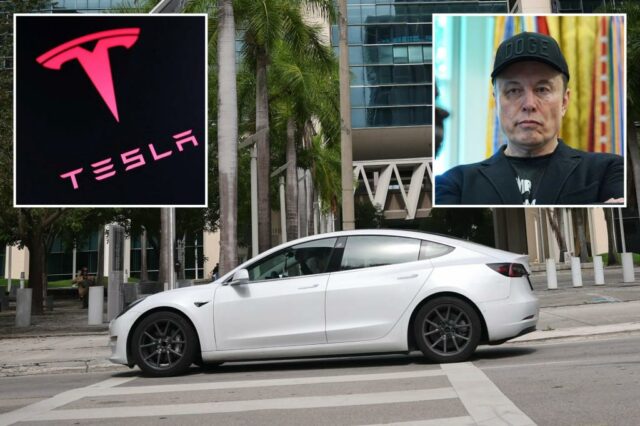 Tesla branca no tribunal.