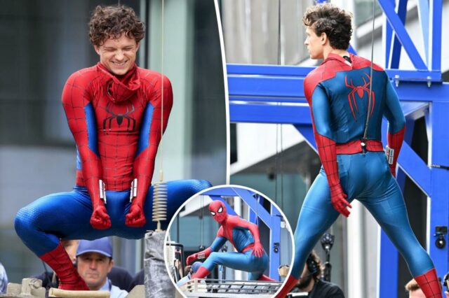 Tom Holland tenta o novo traje do Homem-Aranha nas primeiras fotos do conjunto "Brand New Day"

