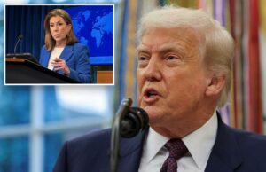 Trump nomeia Tammy Bruce como vice -EUA O presidente Trump fala sobre o pódio no escritório oval.