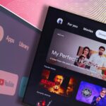 Uma TV inteligente montada em uma parede com uma tela de respingos do Google TV ao lado de diferentes caixas de streaming