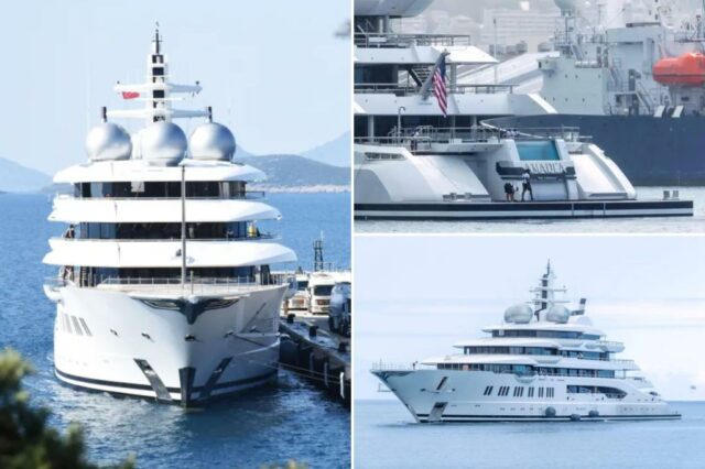 Usando em leilão de uma ocupação russa de superáquim no valor de US $ 325 milhões, equipada com um helicópade, academia privada e um spa de luxo

