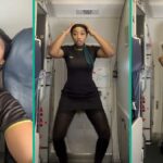 Video Air Hostess dançando dentro do avião, as pessoas arrastam o ar depois de assistir