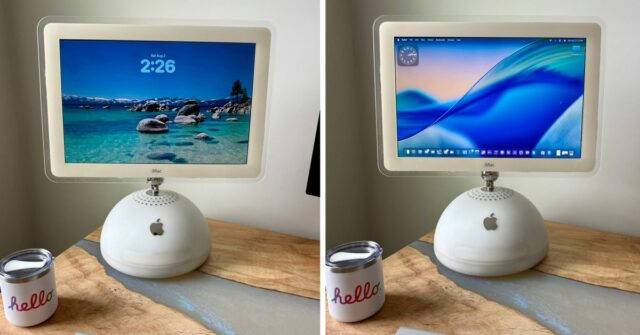 O vidro líquido em um iMac G4 pode ser a coisa mais fofa que você vê hoje | Duas fotos mostradas