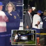 A polícia investiga uma possível cena de homicídios em Queens, com fita de polícia azul e cones laranja visíveis.
